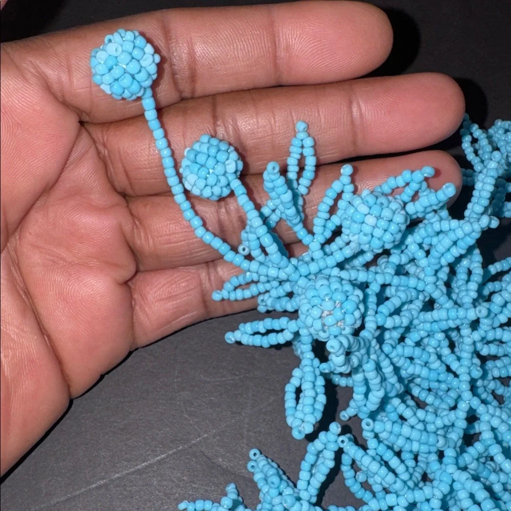 Blue Coral Designed Glass Beaded Fringe Necklace